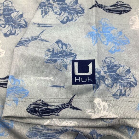Huk Mens KC Pursuit Printed‎ Whale Pattern Fishing Polo Size Large NWT - Picture 4 of 8